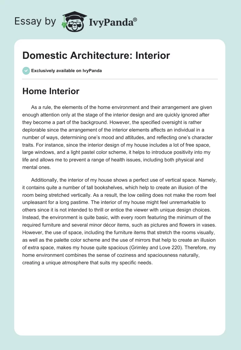Domestic Architecture: Interior. Page 1