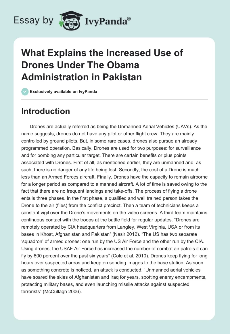 What Explains the Increased Use of Drones Under The Obama Administration in Pakistan. Page 1
