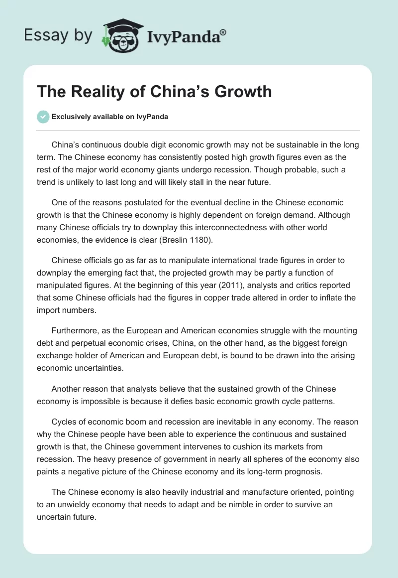 The Reality of China’s Growth. Page 1
