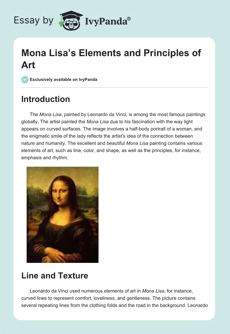 Mona Lisa’s Elements and Principles of Art. Page 1