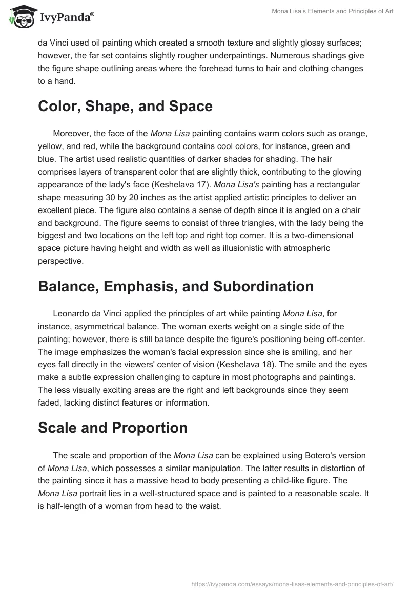 Mona Lisa’s Elements and Principles of Art. Page 2