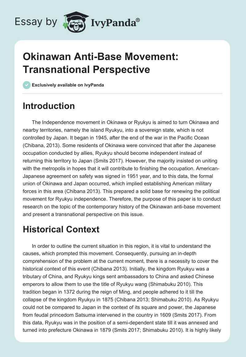 Okinawan Anti-Base Movement: Transnational Perspective. Page 1