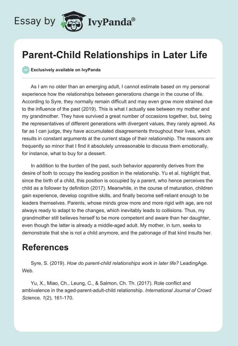 Parent-Child Relationships in Later Life. Page 1
