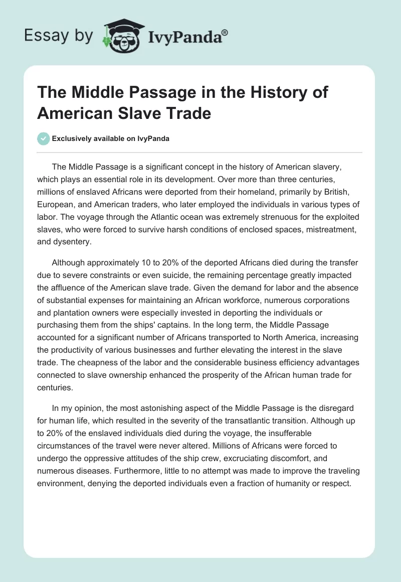 The Middle Passage in the History of American Slave Trade. Page 1