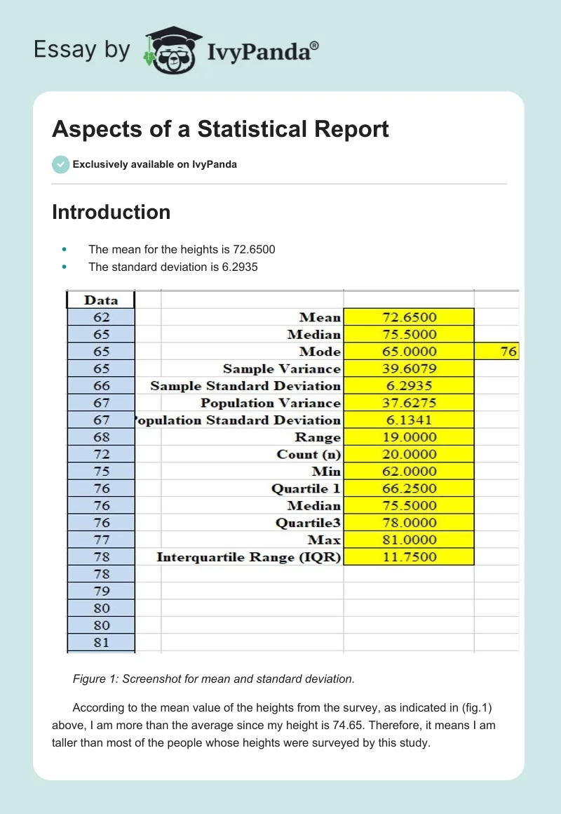 Aspects of a Statistical Report. Page 1