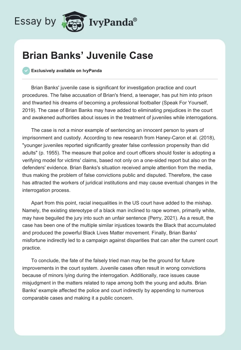 Brian Banks’ Juvenile Case. Page 1
