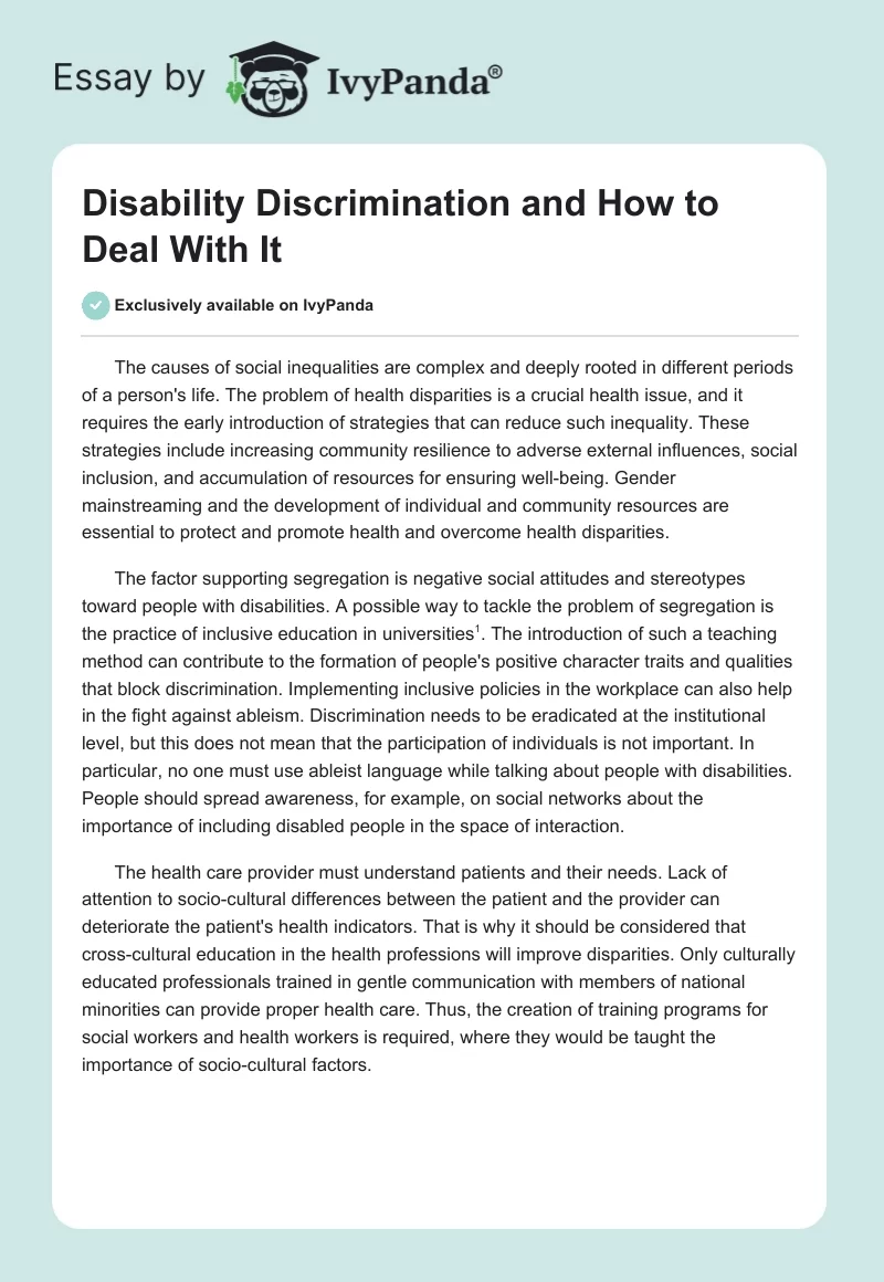 Disability Discrimination and How to Deal With It. Page 1