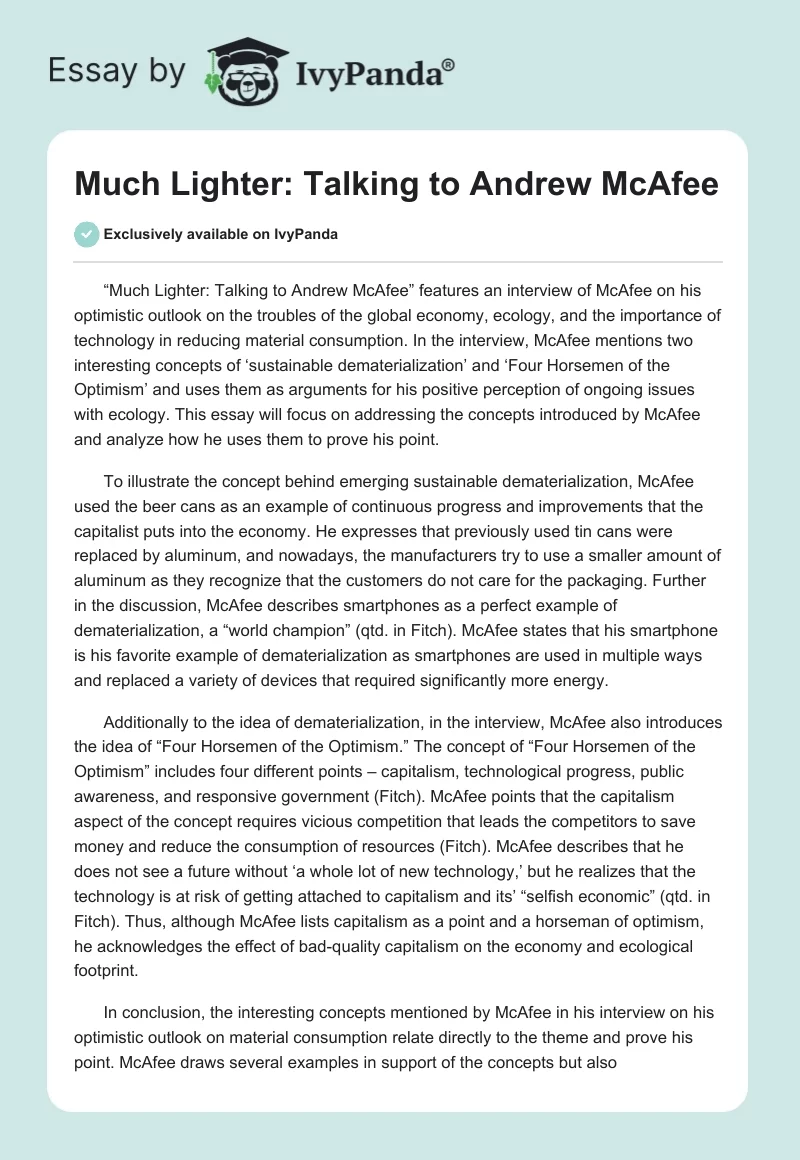 Much Lighter: Talking to Andrew McAfee. Page 1