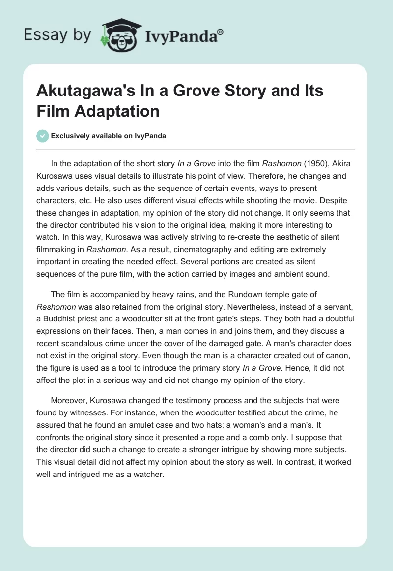 Akutagawa's "In a Grove" Story and Its Film Adaptation. Page 1