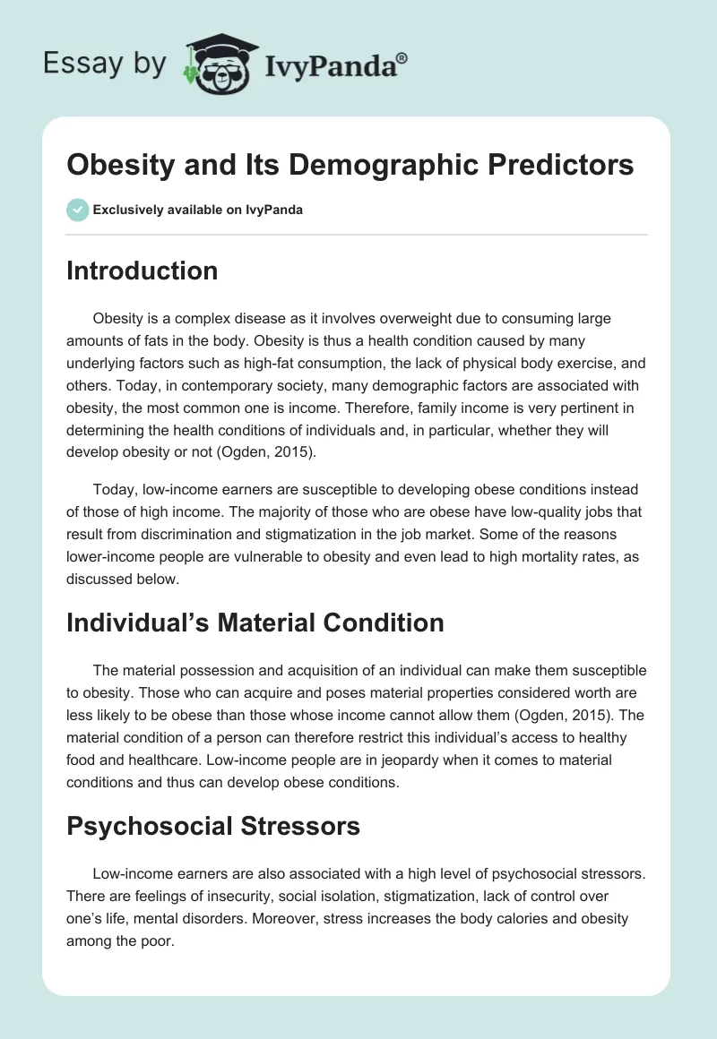 Obesity and Its Demographic Predictors. Page 1