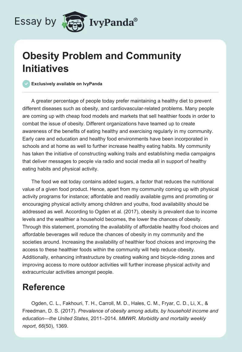 Obesity Problem and Community Initiatives. Page 1