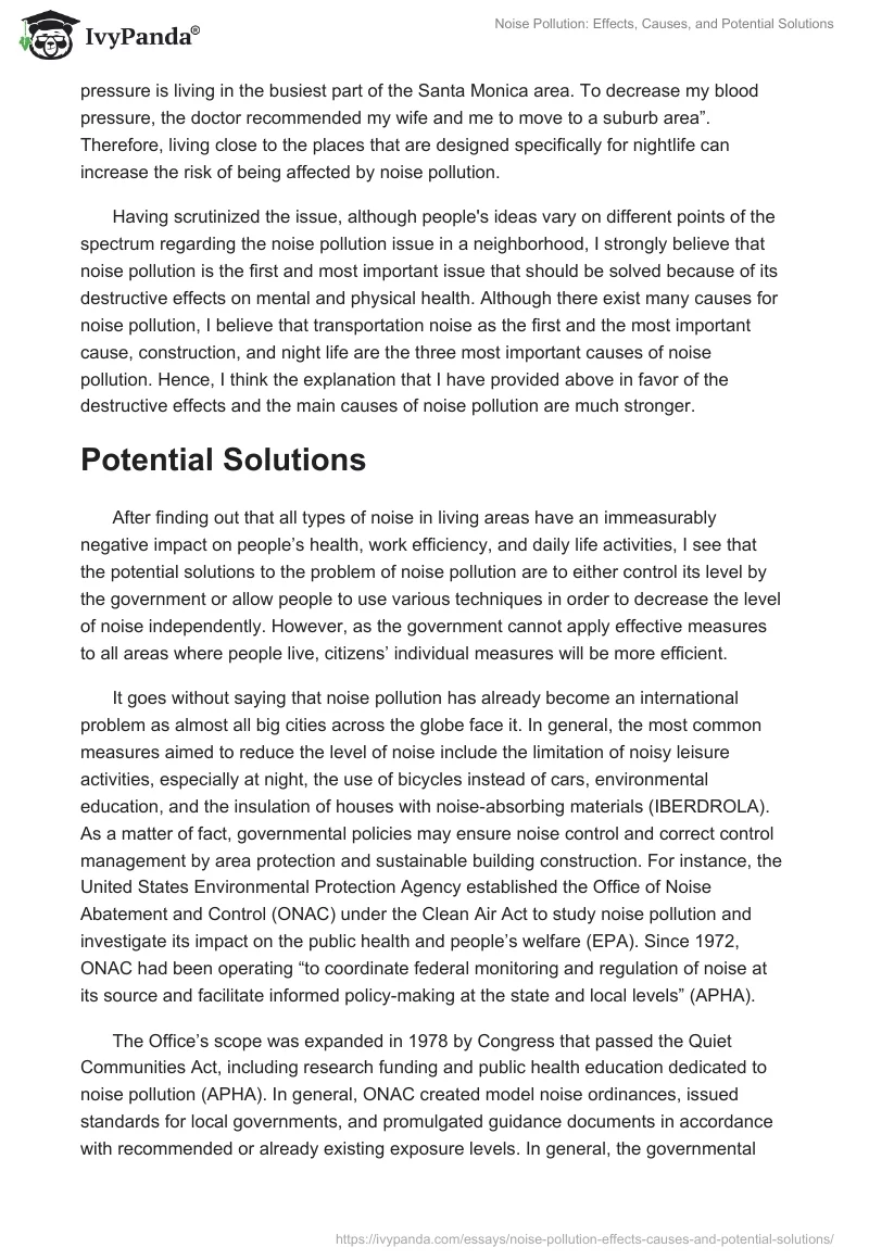 Noise Pollution: Effects, Causes, and Potential Solutions. Page 5