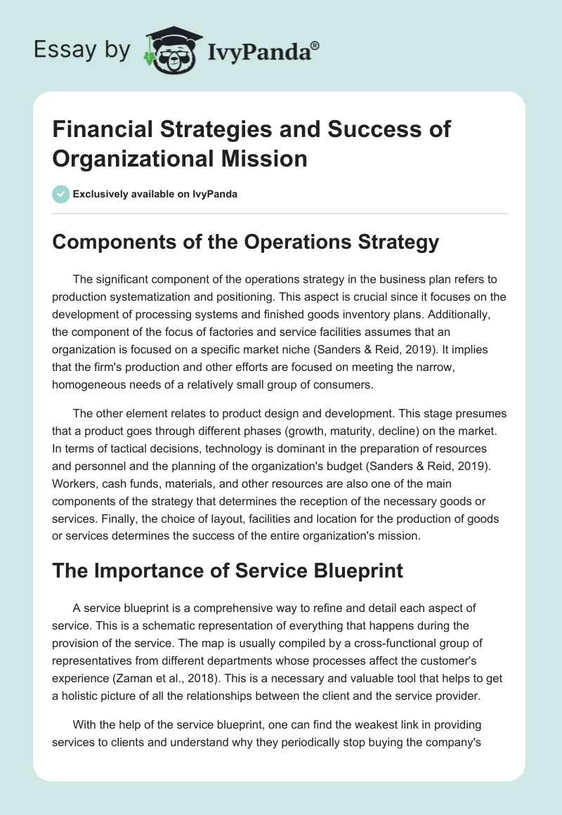 Financial Strategies and Success of Organizational Mission. Page 1