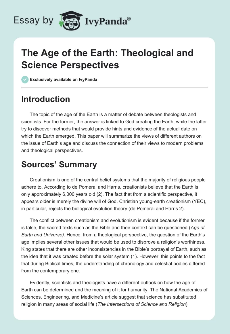 The Age of the Earth: Theological and Science Perspectives. Page 1