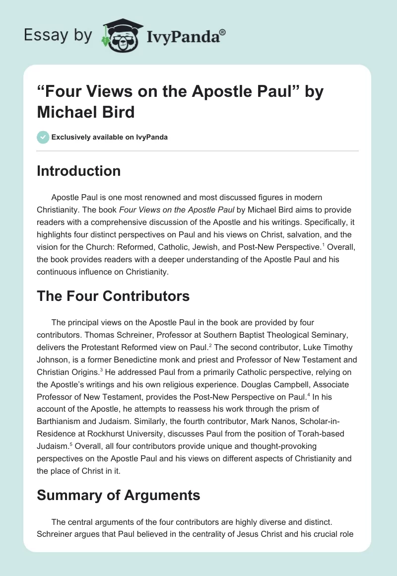 “Four Views on the Apostle Paul” by Michael Bird. Page 1