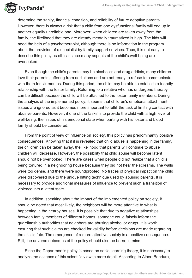 A Policy Analysis Regarding the Issue of Child Endangerment. Page 2