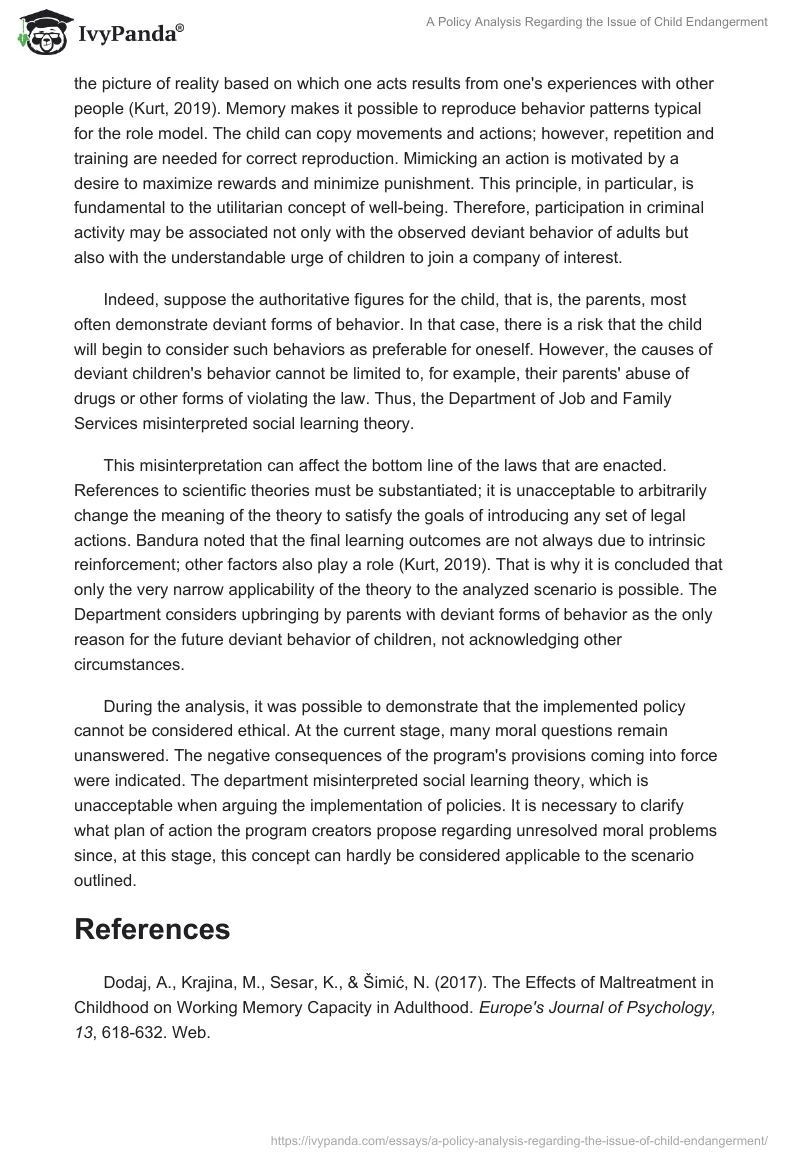 A Policy Analysis Regarding the Issue of Child Endangerment. Page 3