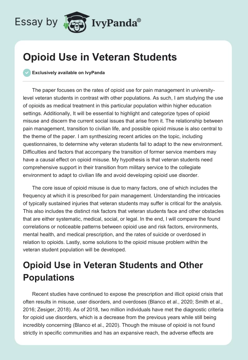 Opioid Use in Veteran Students. Page 1