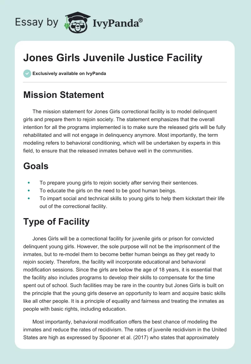 Jones Girls Juvenile Justice Facility. Page 1