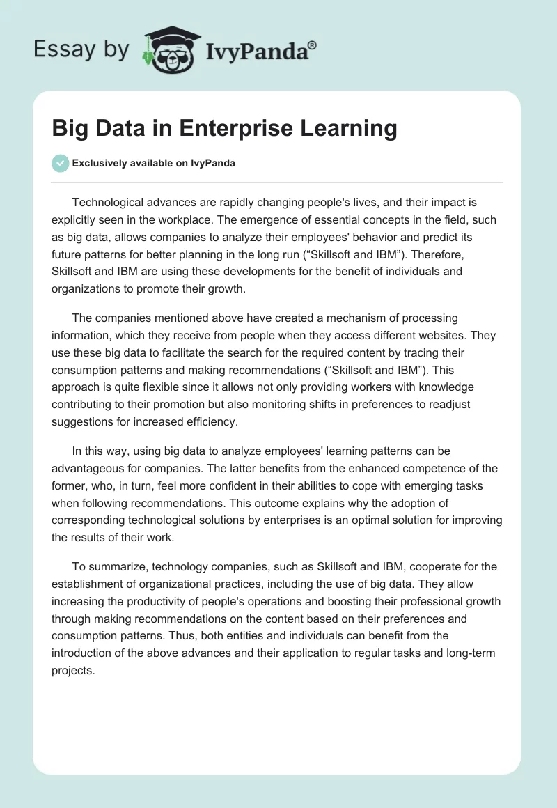 Big Data in Enterprise Learning. Page 1