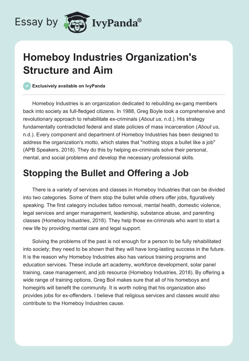 Homeboy Industries Organization's Structure and Aim. Page 1