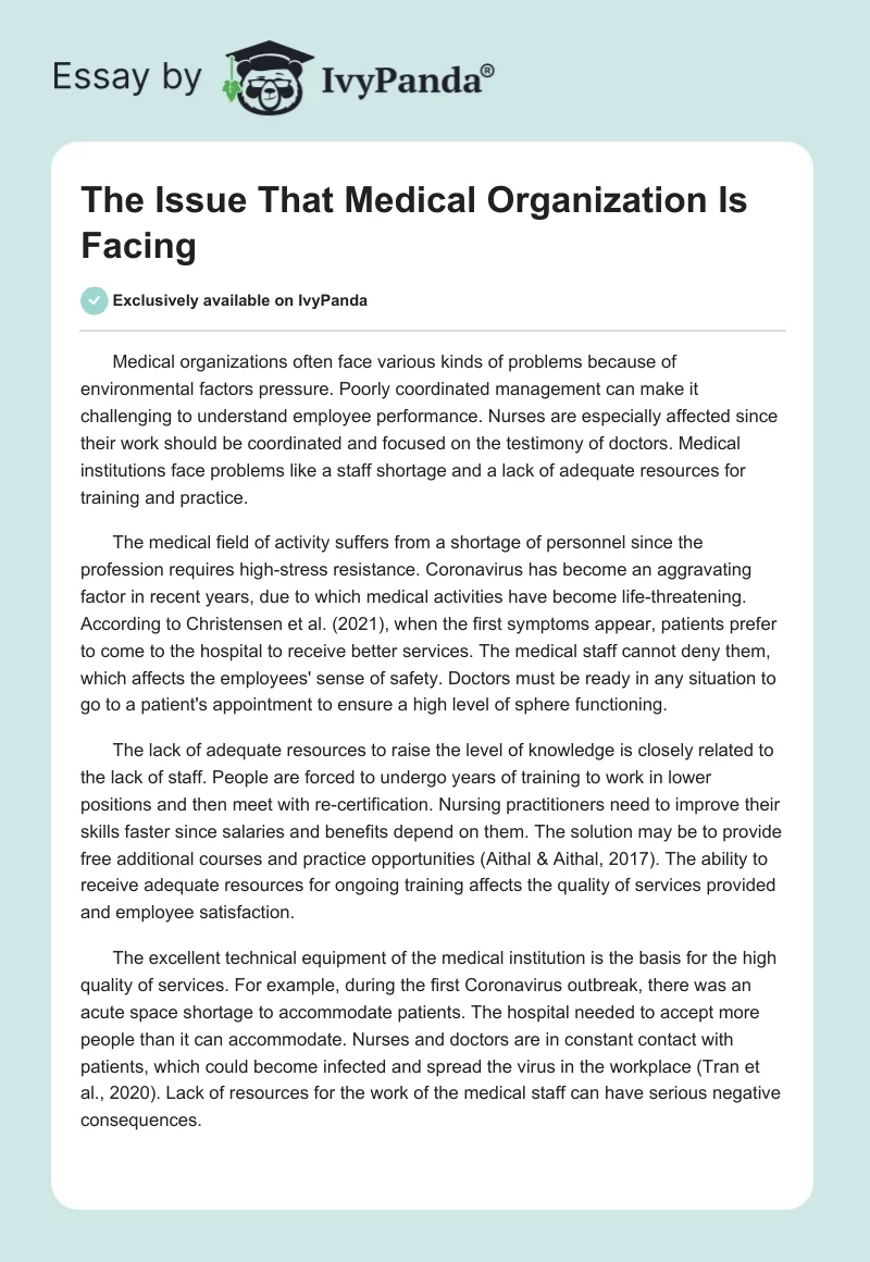 The Issue That Medical Organization Is Facing. Page 1