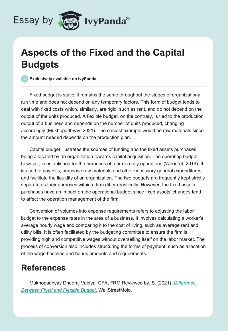 Aspects of the Fixed and the Capital Budgets. Page 1