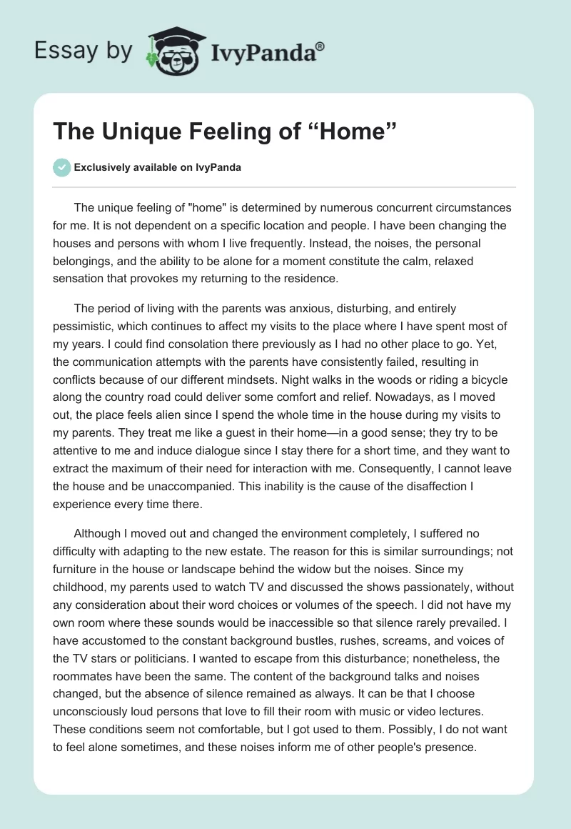 The Unique Feeling of “Home”. Page 1