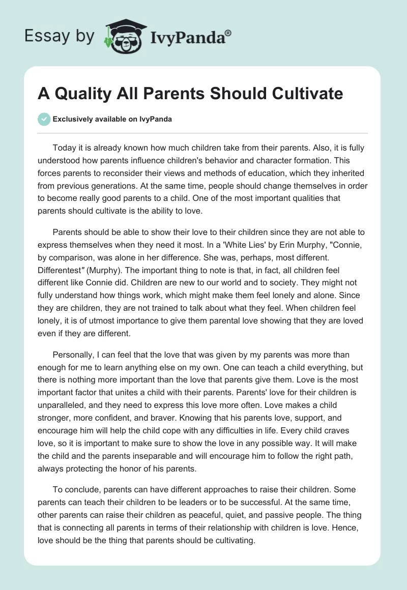 A Quality All Parents Should Cultivate. Page 1