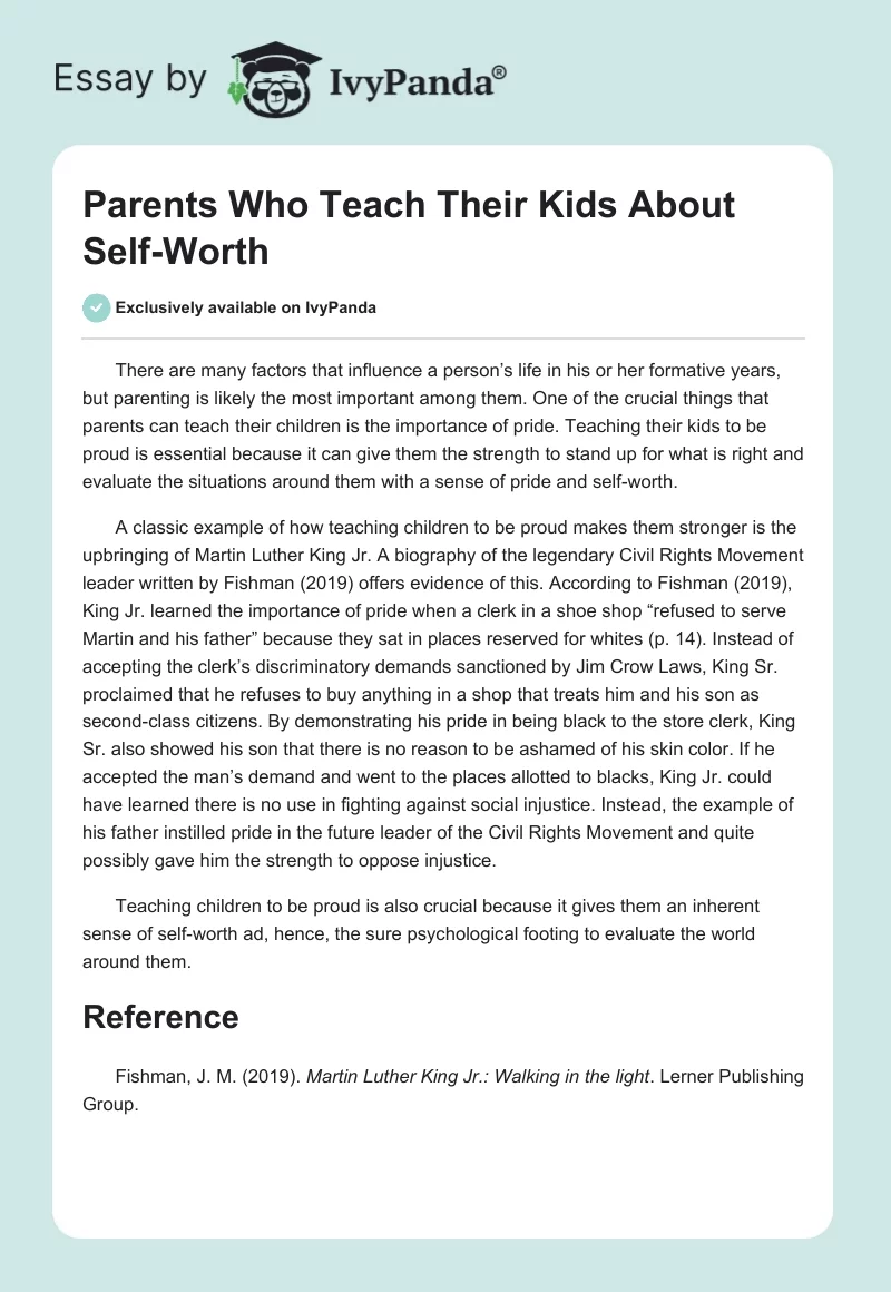 Parents Who Teach Their Kids About Self-Worth. Page 1