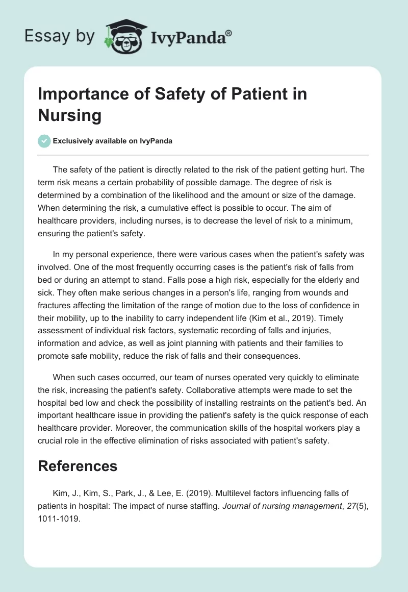 Importance of Safety of Patient in Nursing. Page 1