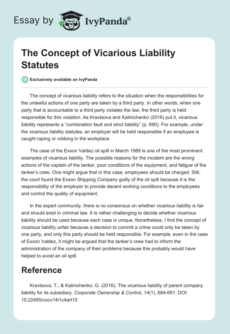 The Concept of Vicarious Liability Statutes. Page 1