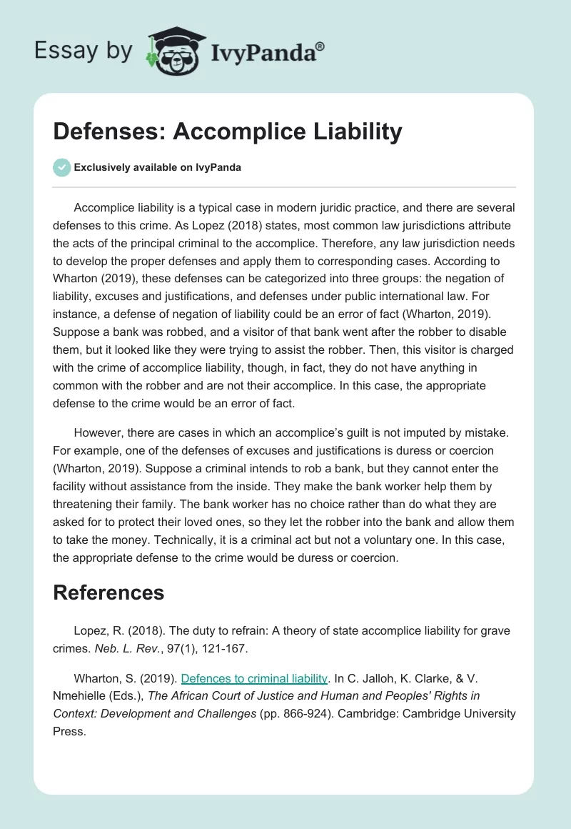 Defenses: Accomplice Liability. Page 1