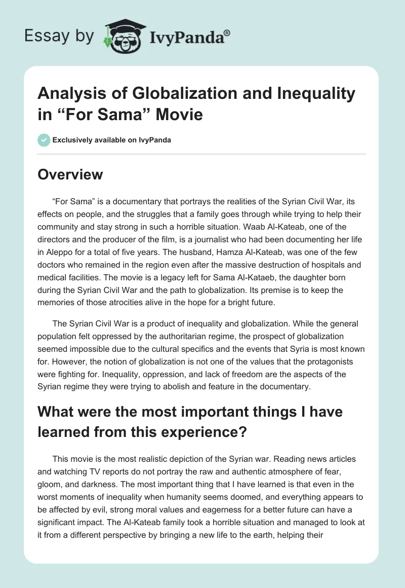 Analysis of Globalization and Inequality in “For Sama” Movie. Page 1