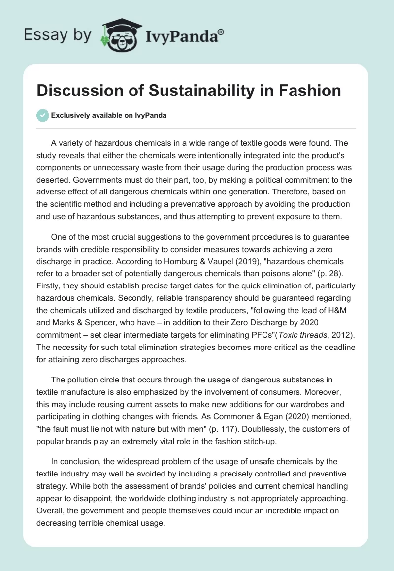 Discussion of Sustainability in Fashion. Page 1