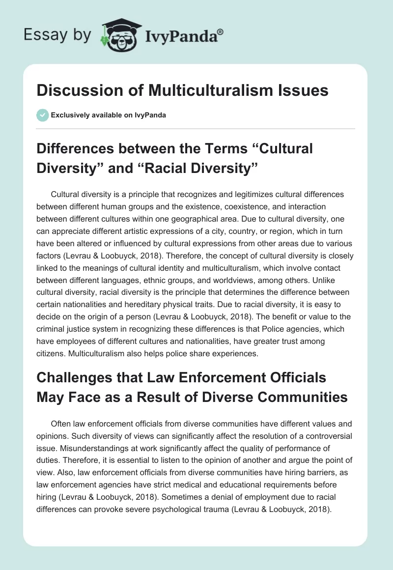 Discussion of Multiculturalism Issues. Page 1