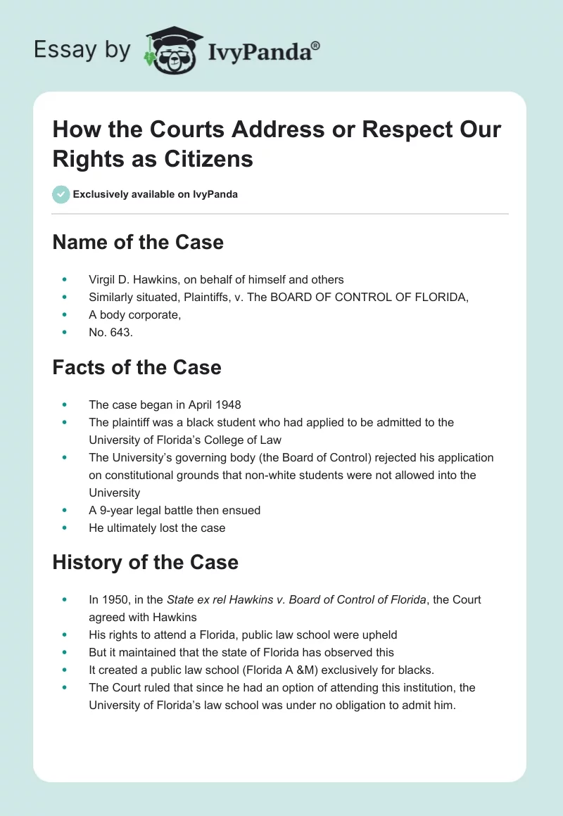 How the Courts Address or Respect Our Rights as Citizens. Page 1