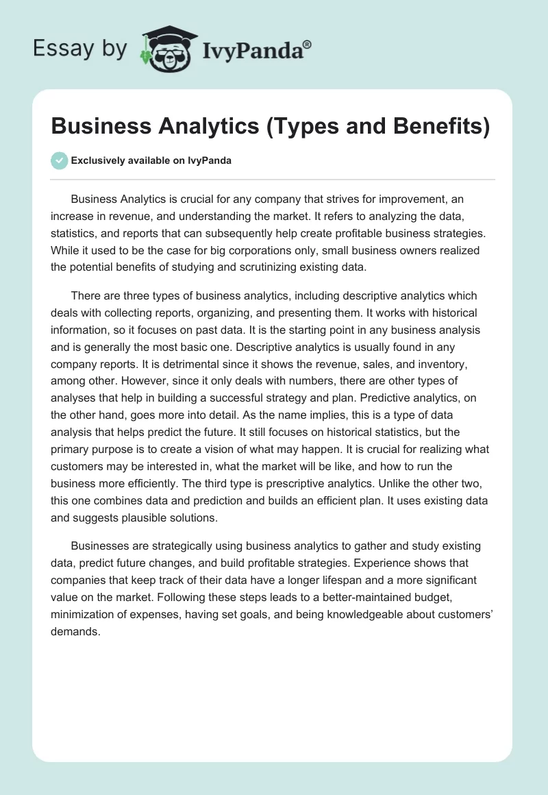 Business Analytics (Types and Benefits). Page 1