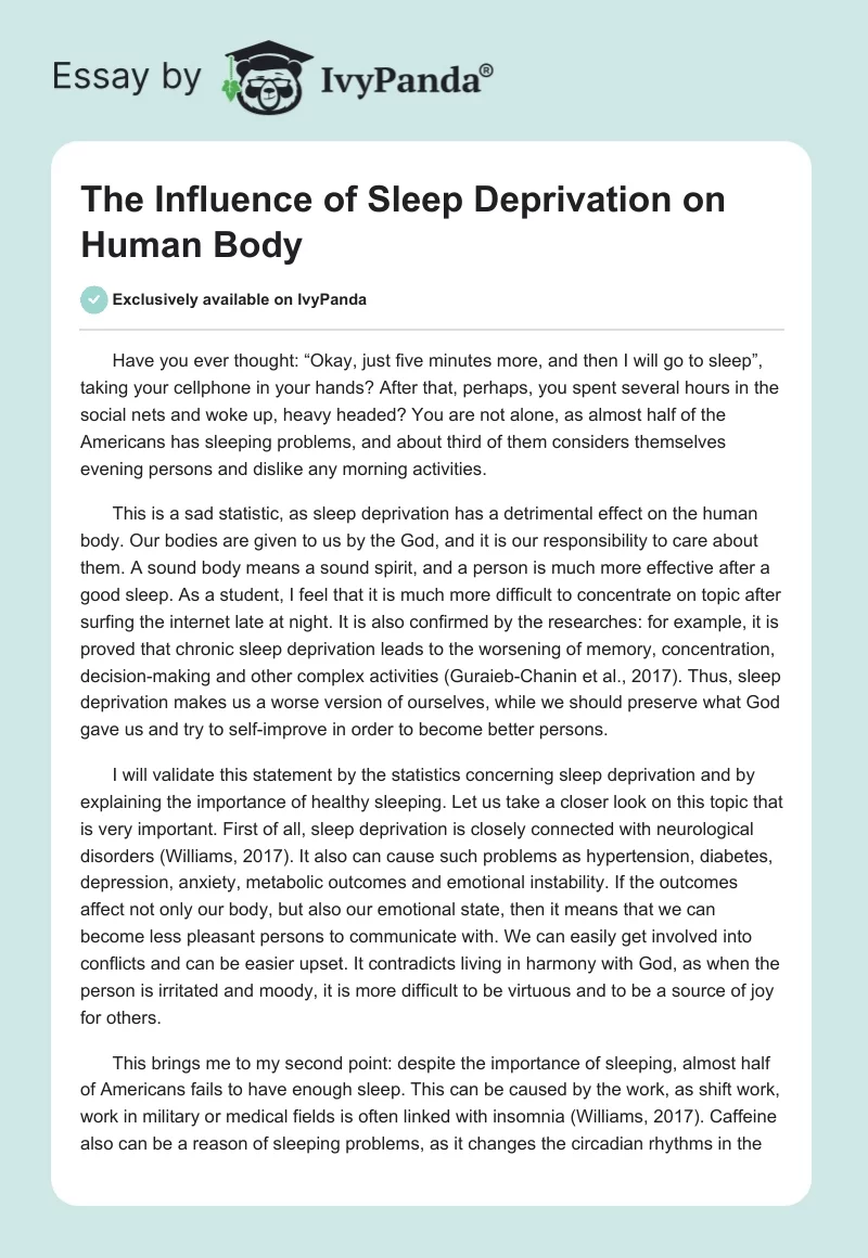 The Influence of Sleep Deprivation on Human Body. Page 1