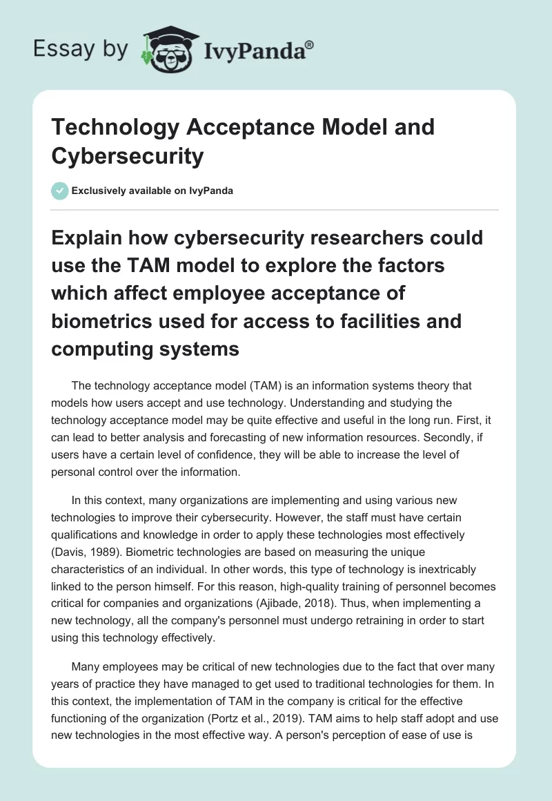 Technology Acceptance Model and Cybersecurity. Page 1