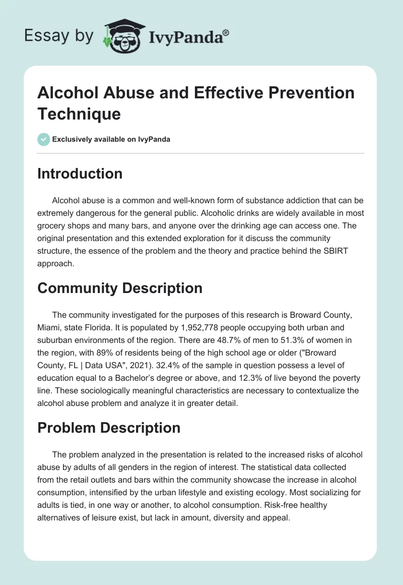 Alcohol Abuse and Effective Prevention Technique. Page 1