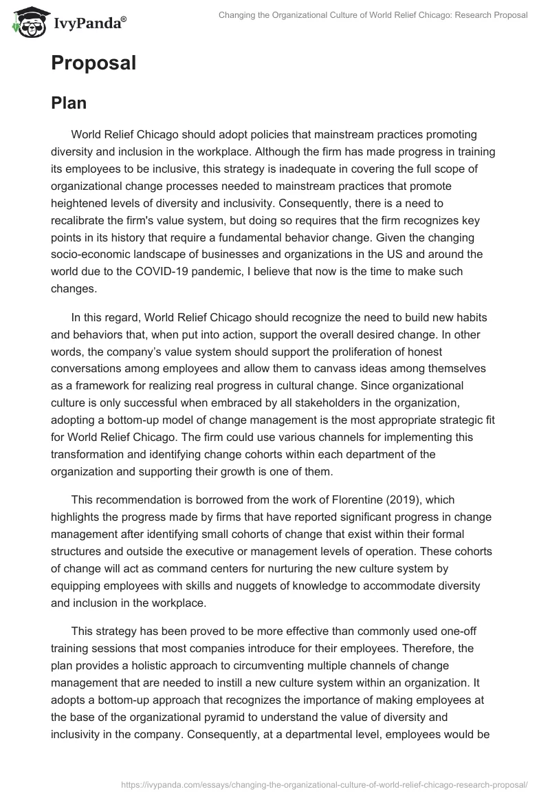 Changing the Organizational Culture of World Relief Chicago: Research Proposal. Page 3