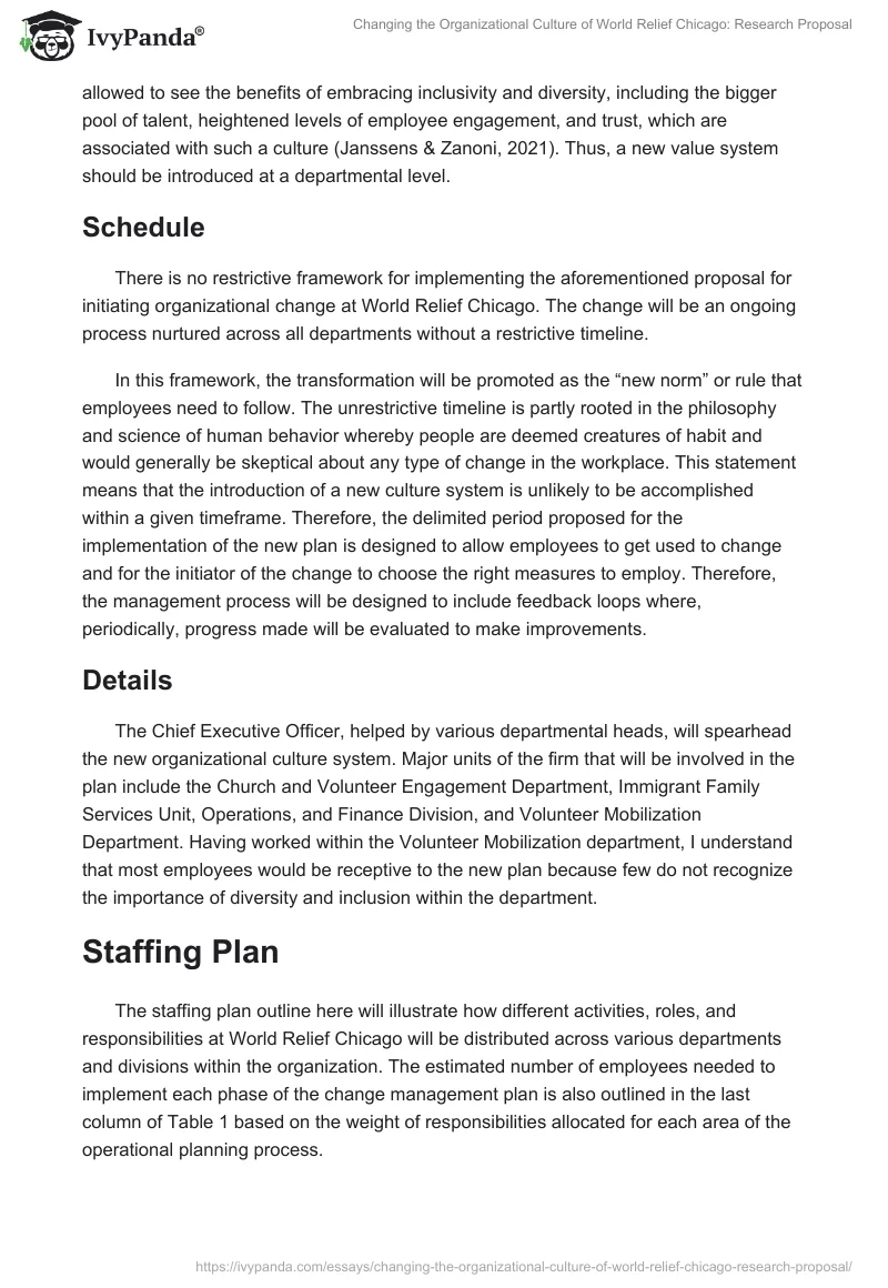 Changing the Organizational Culture of World Relief Chicago: Research Proposal. Page 4