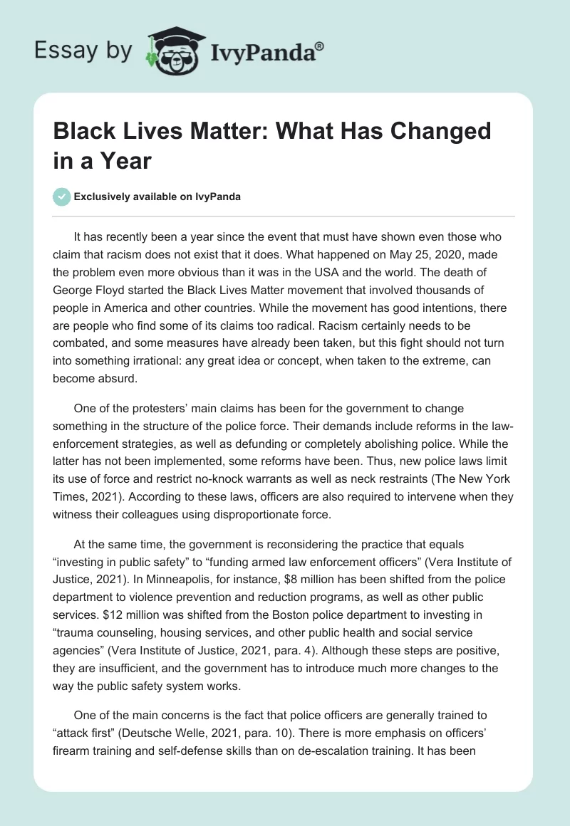 Black Lives Matter: What Has Changed in a Year. Page 1