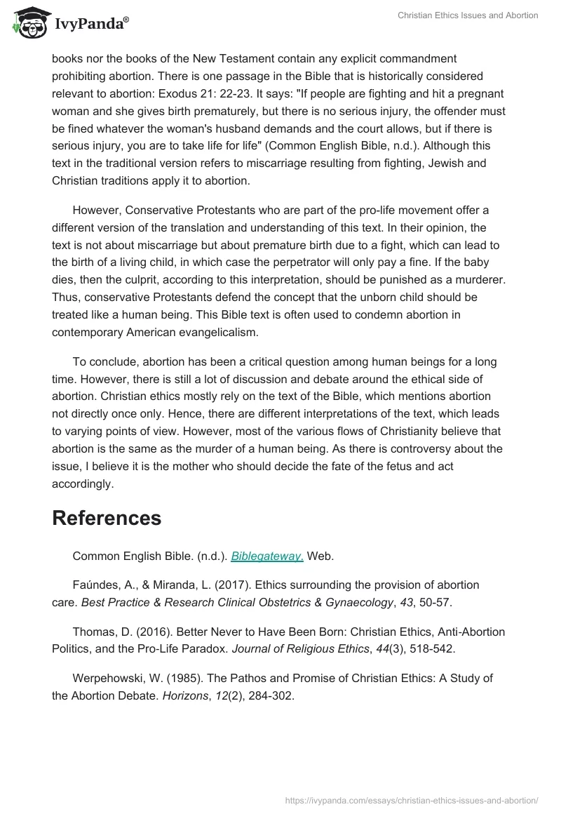 Christian Ethics Issues and Abortion. Page 3