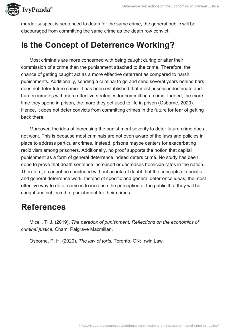 Deterrence: Reflections on the Economics of Criminal Justice. Page 2
