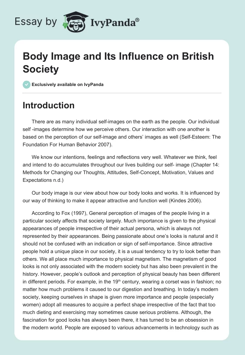Body Image and Its Influence on British Society. Page 1