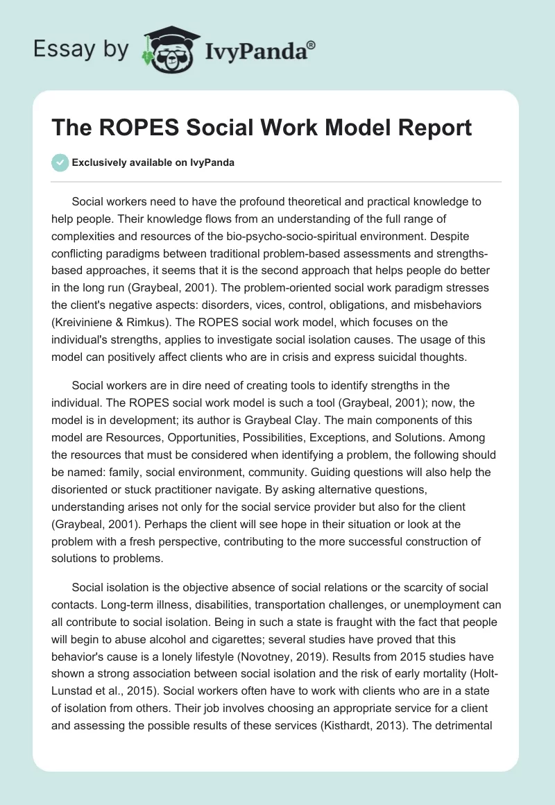 The ROPES Social Work Model Report. Page 1
