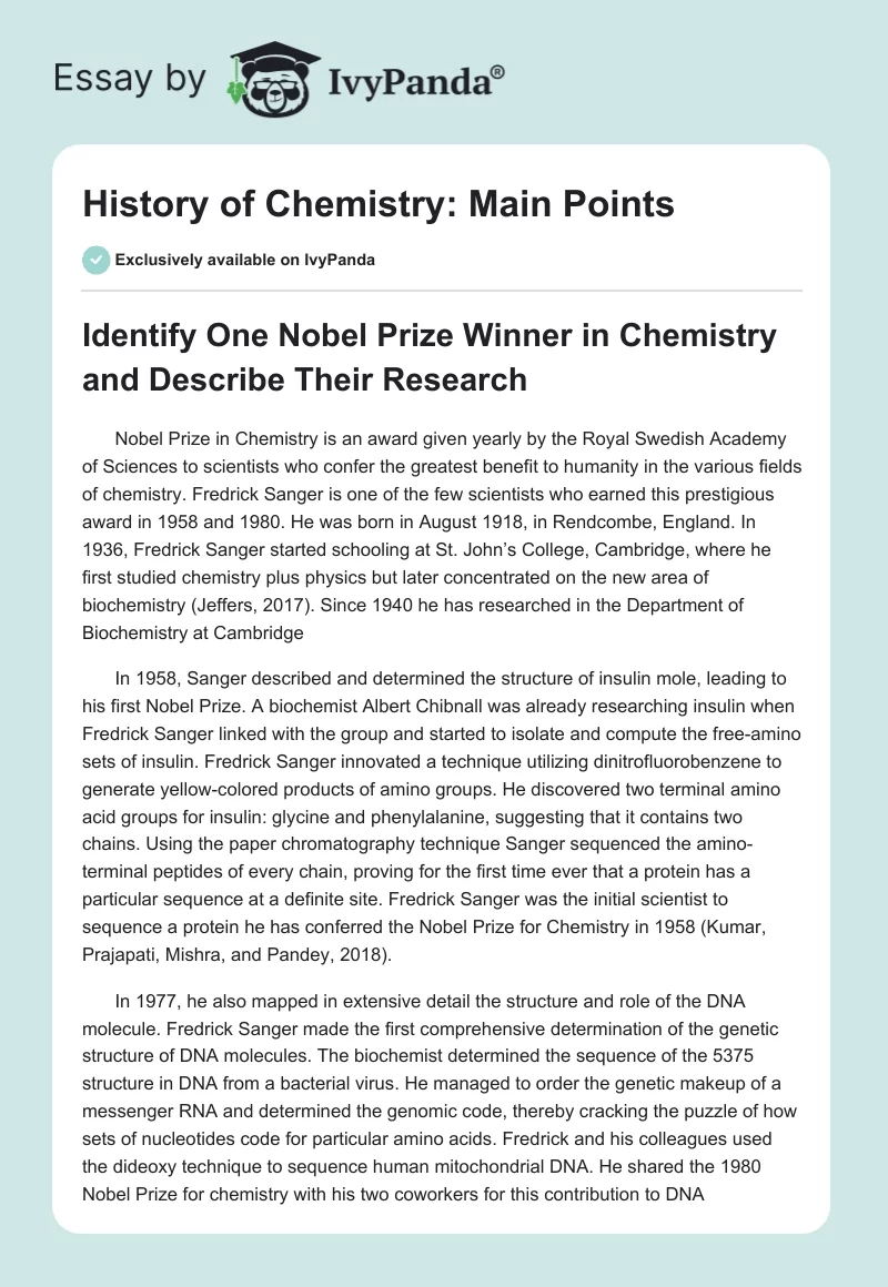 History of Chemistry: Main Points. Page 1