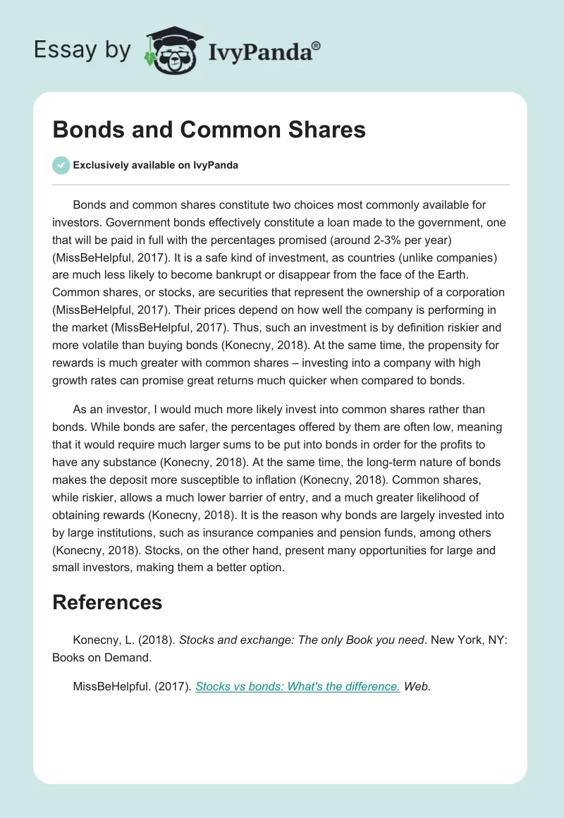 Bonds and Common Shares. Page 1